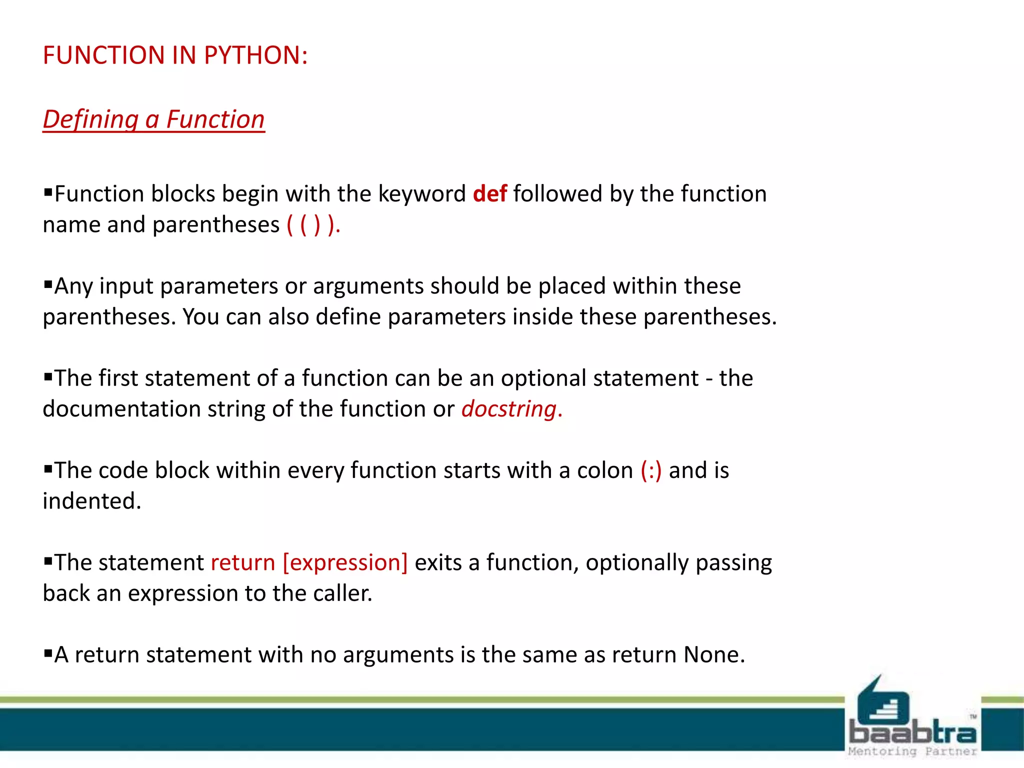Functions in python | PPTX