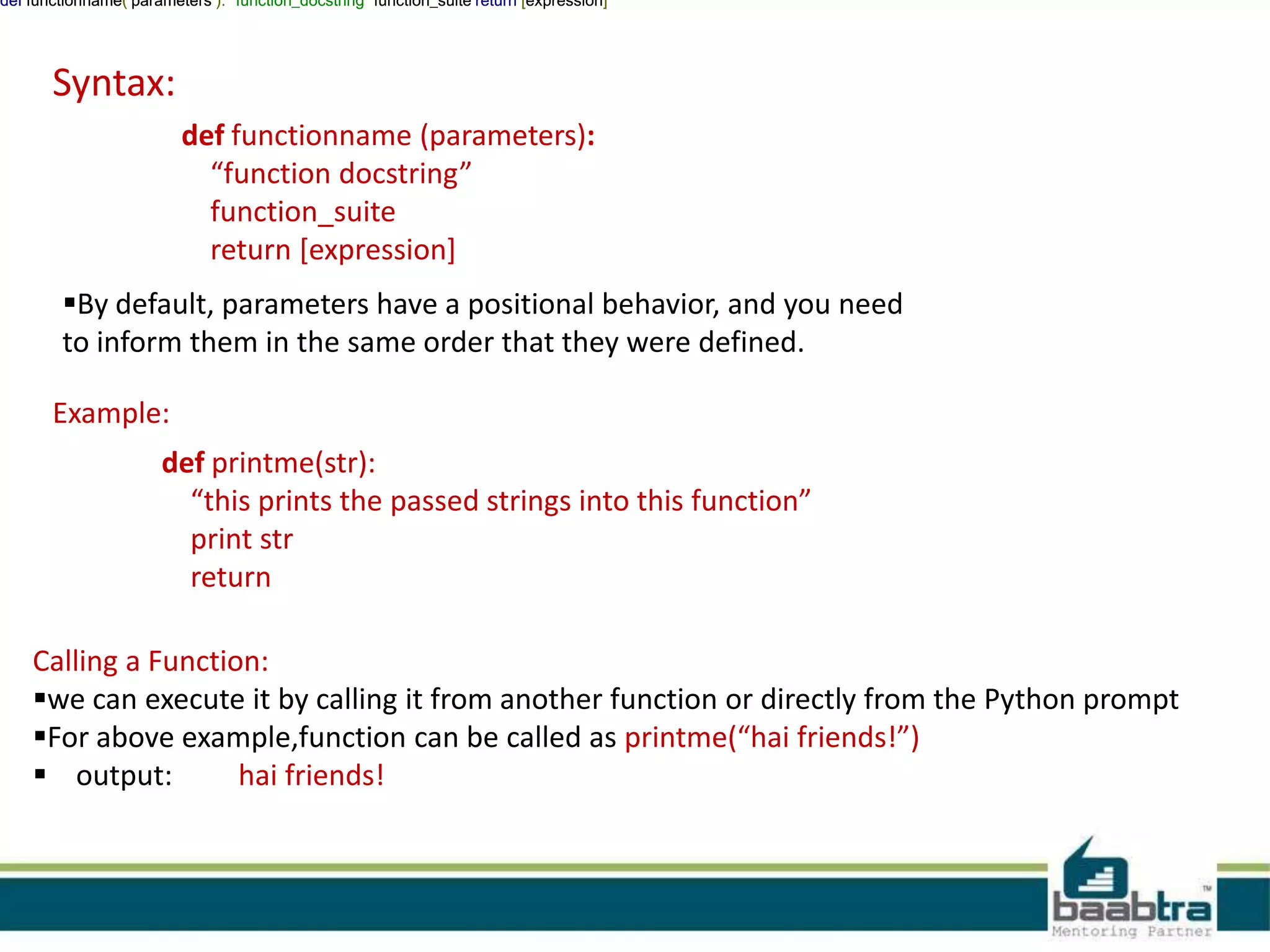 Functions in python | PPTX
