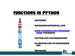 Functions in python | PPTX