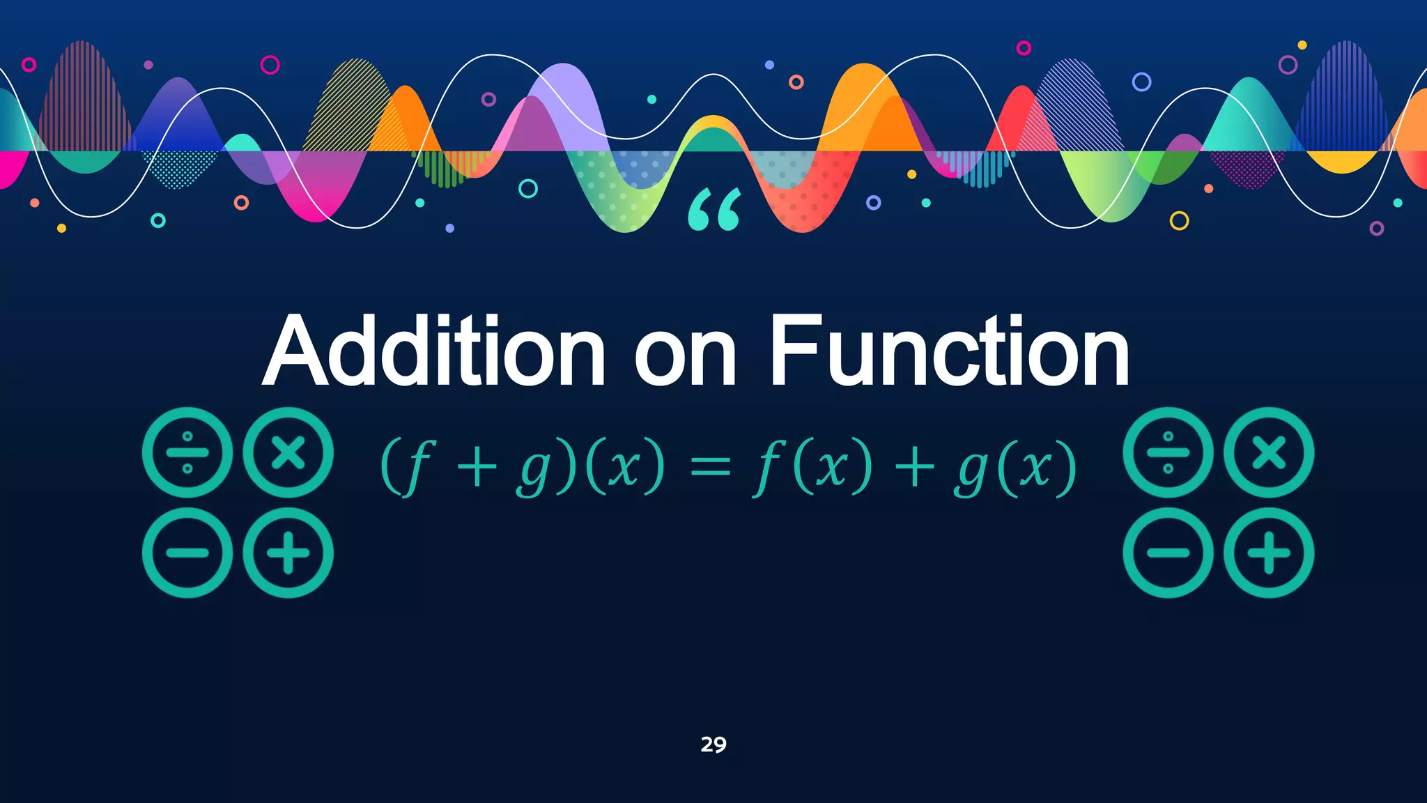 “
29
Addition on Function
𝑓 + 𝑔 𝑥 = 𝑓 𝑥 + 𝑔(𝑥)
 