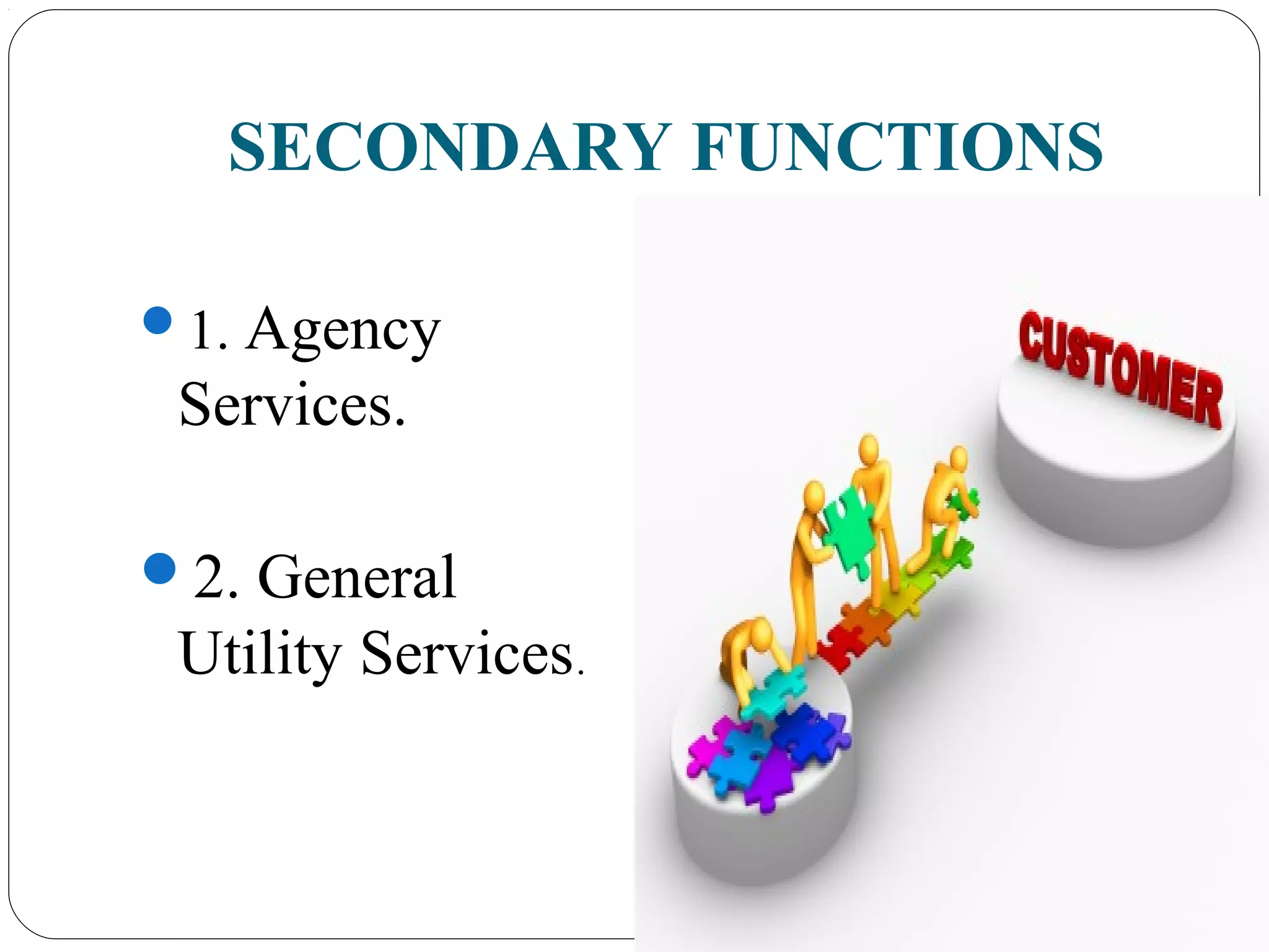 SECONDARY FUNCTIONS
1. Agency
Services.
2. General
Utility Services.
 