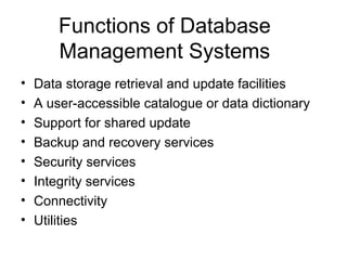 Functions of database management systems | PPT