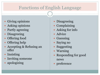 Functions of English Language | PPT