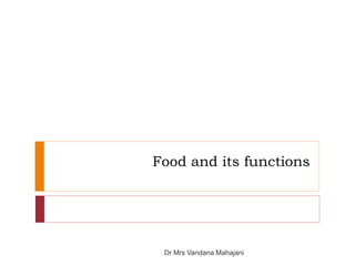 Food and its functions
Dr Mrs Vandana Mahajani
 