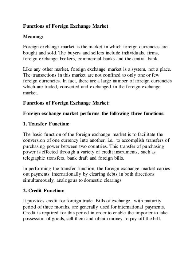 Functions of foreign exchange market