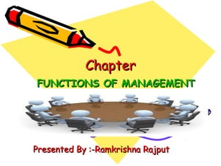 ChapterChapter
FUNCTIONS OF MANAGEMENTFUNCTIONS OF MANAGEMENT
Presented By :-Ramkrishna RajputPresented By :-Ramkrishna Rajput
 