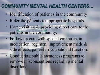 Functions of mental health nurse in various settin gs | PPTX