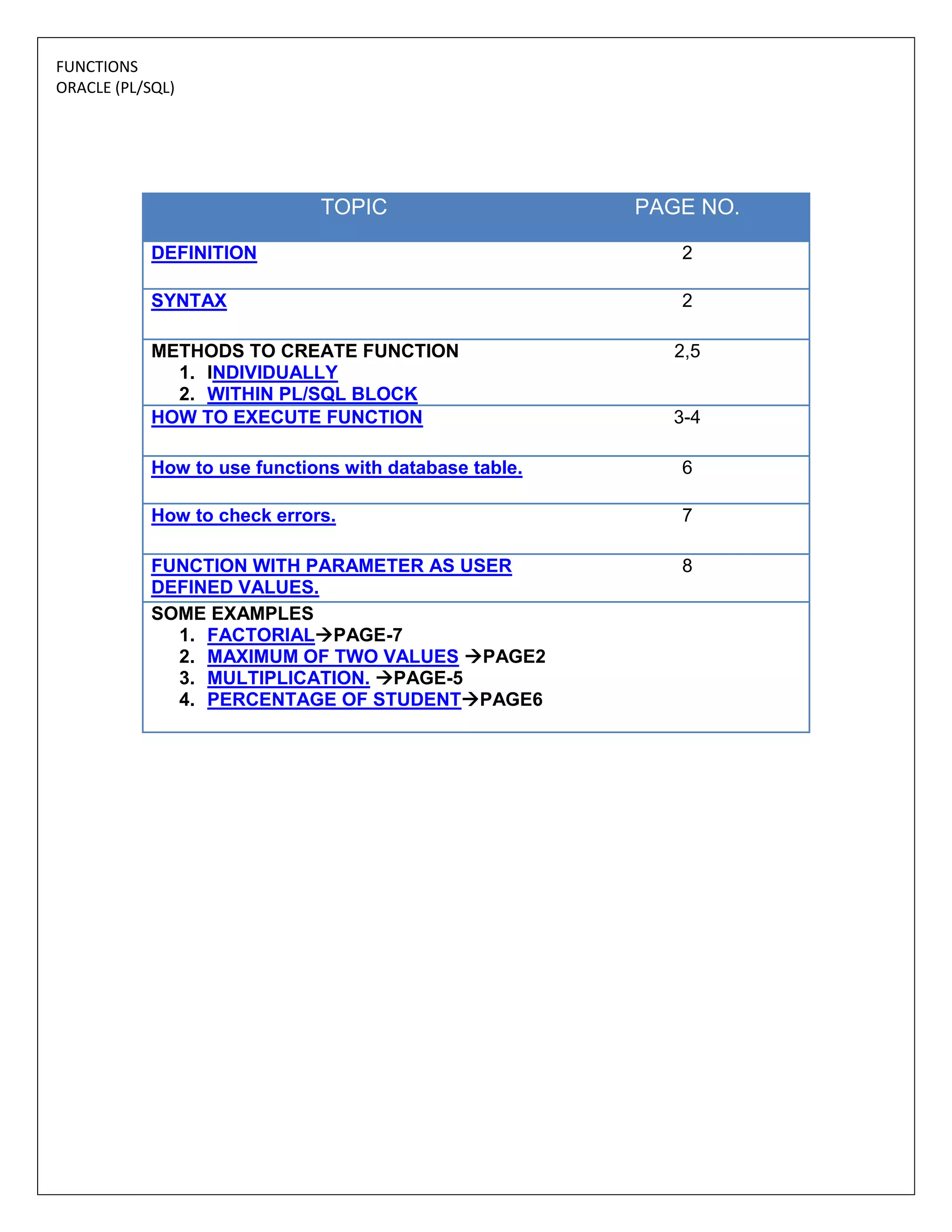 Functions oracle (pl/sql) | PDF