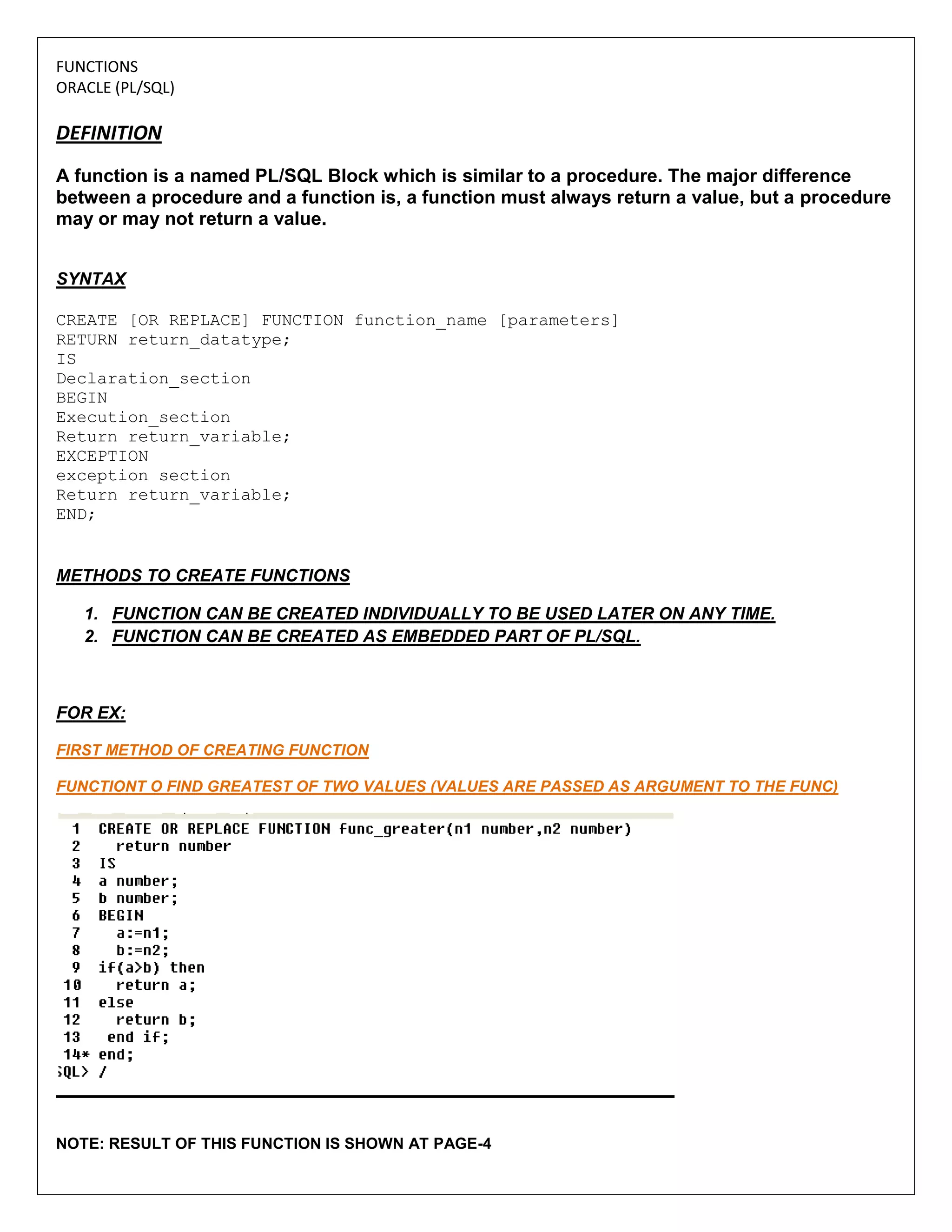 Functions oracle (pl/sql) | PDF