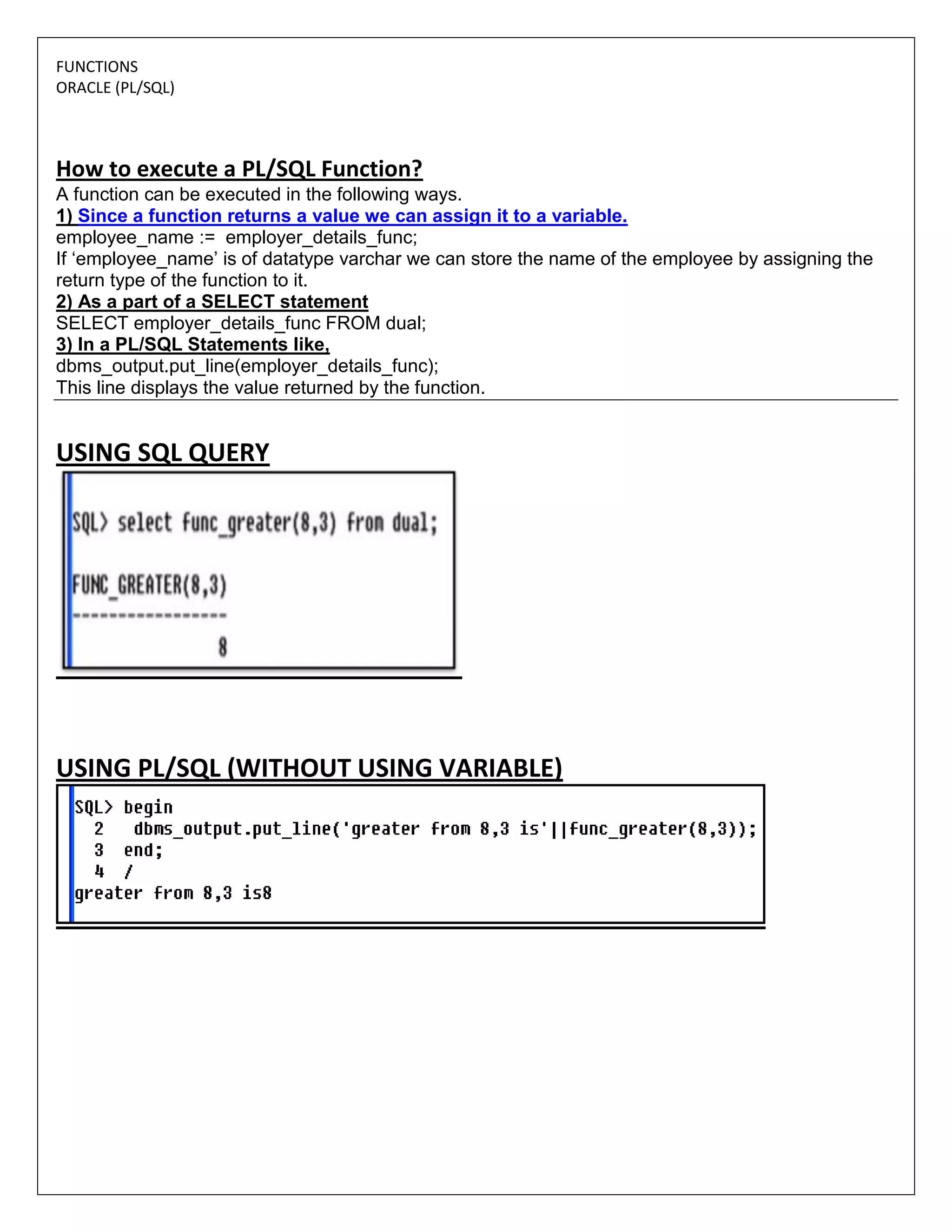 Functions oracle (pl/sql) | PDF