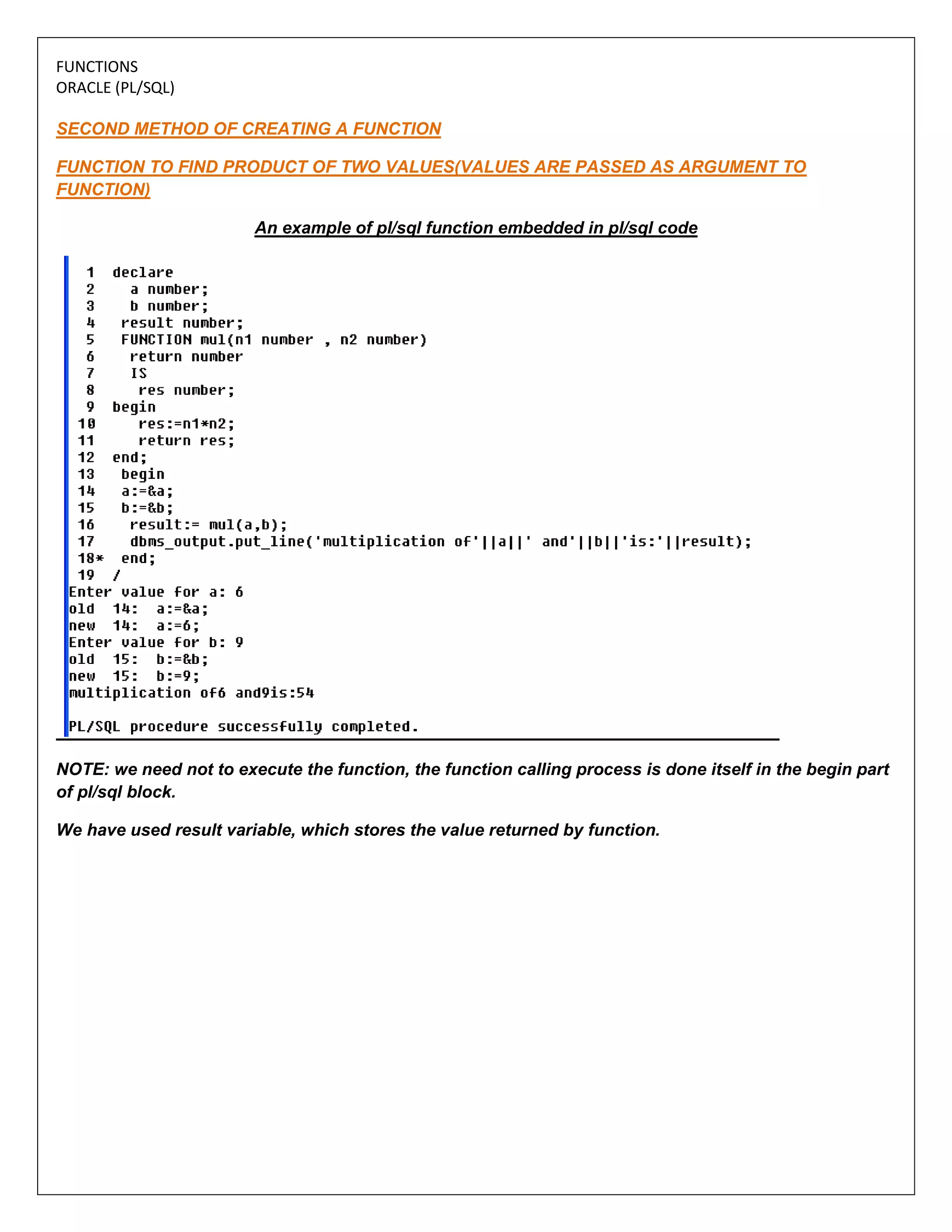Functions oracle (pl/sql) | PDF
