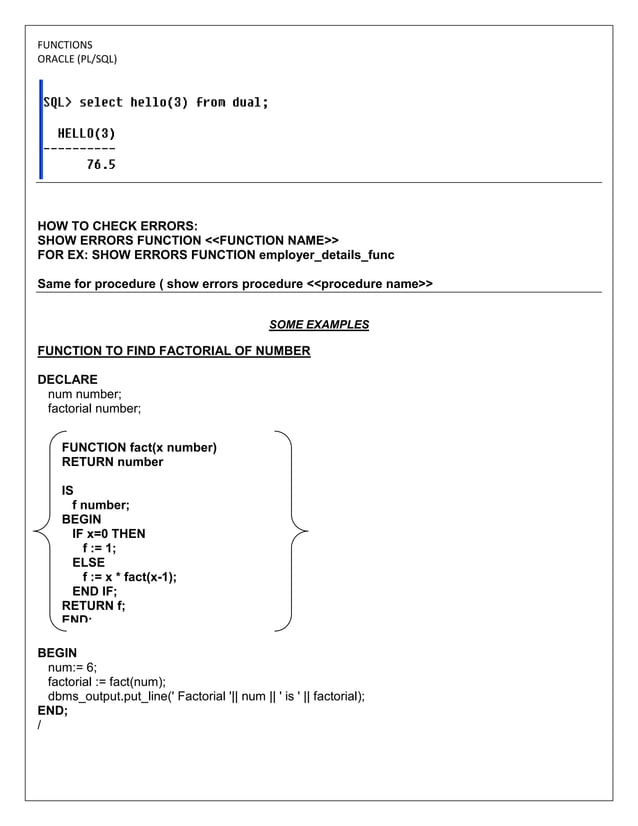 Functions oracle (pl/sql) | PDF