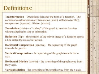 Sample Function Graphs Function transformations | PPT