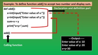 USER DEFINE FUNCTIONS IN PYTHON | PPTX