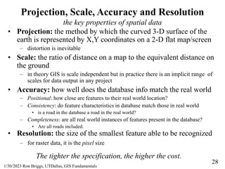 28
1/30/2023 Ron Briggs, UTDallas, GIS Fundamentals
Projection, Scale, Accuracy and Resolution
the key properties of spati...
