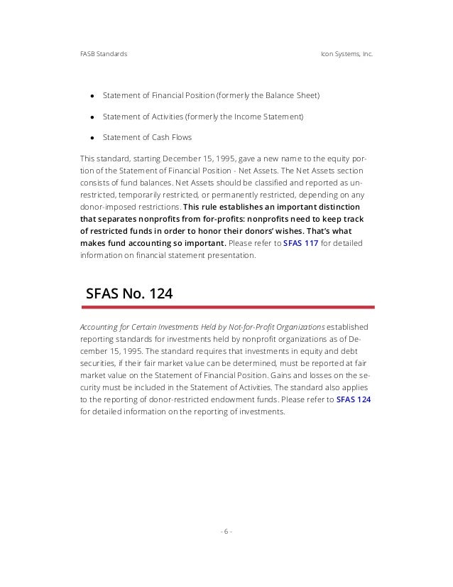 the requirements of sfas 116 The requirements of sfas 116 and 117 and its effect on the financial statements the statement of financial accounting standards (sfas) 116 and 117 are standards set. the requirements of sfas 116 The requirements of sfas 116 and 117 and its effect on the financial statements the statement of financial accounting standards (sfas) 116 and 117 are standards set.