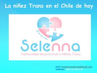 mail: fundacionselenna@gmail.com
Teléfono: +56 9 31 23 21 87
La niñez Trans en el Chile de hoy
 