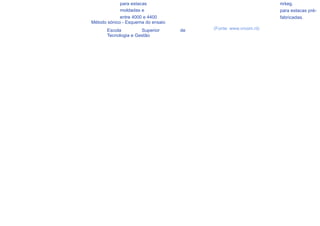 para estacas                                        m⁄seg.
                  moldadas e                                          para estacas pré-
                  entre 4000 e 4400                                   fabricadas.
     Método sónico - Esquema do ensaio
            Escola         Superior      de   (Fonte: www.vroom.nl)
91
            Tecnologia e Gestão
 