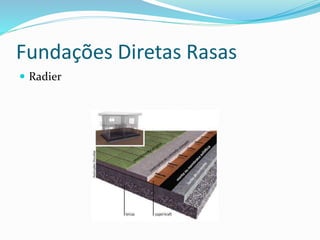 Fundações Diretas Rasas
 Radier
 
