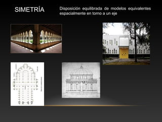 Disposición equilibrada de modelos equivalentes
espacialmente en torno a un eje
SIMETRÍA
 