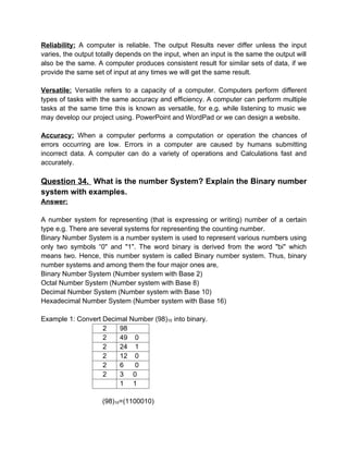 Fundamentals of Computer Science Basics. | DOCX