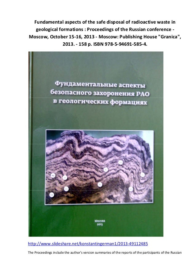 Fundamental aspects of the safe disposal of radioactive waste in