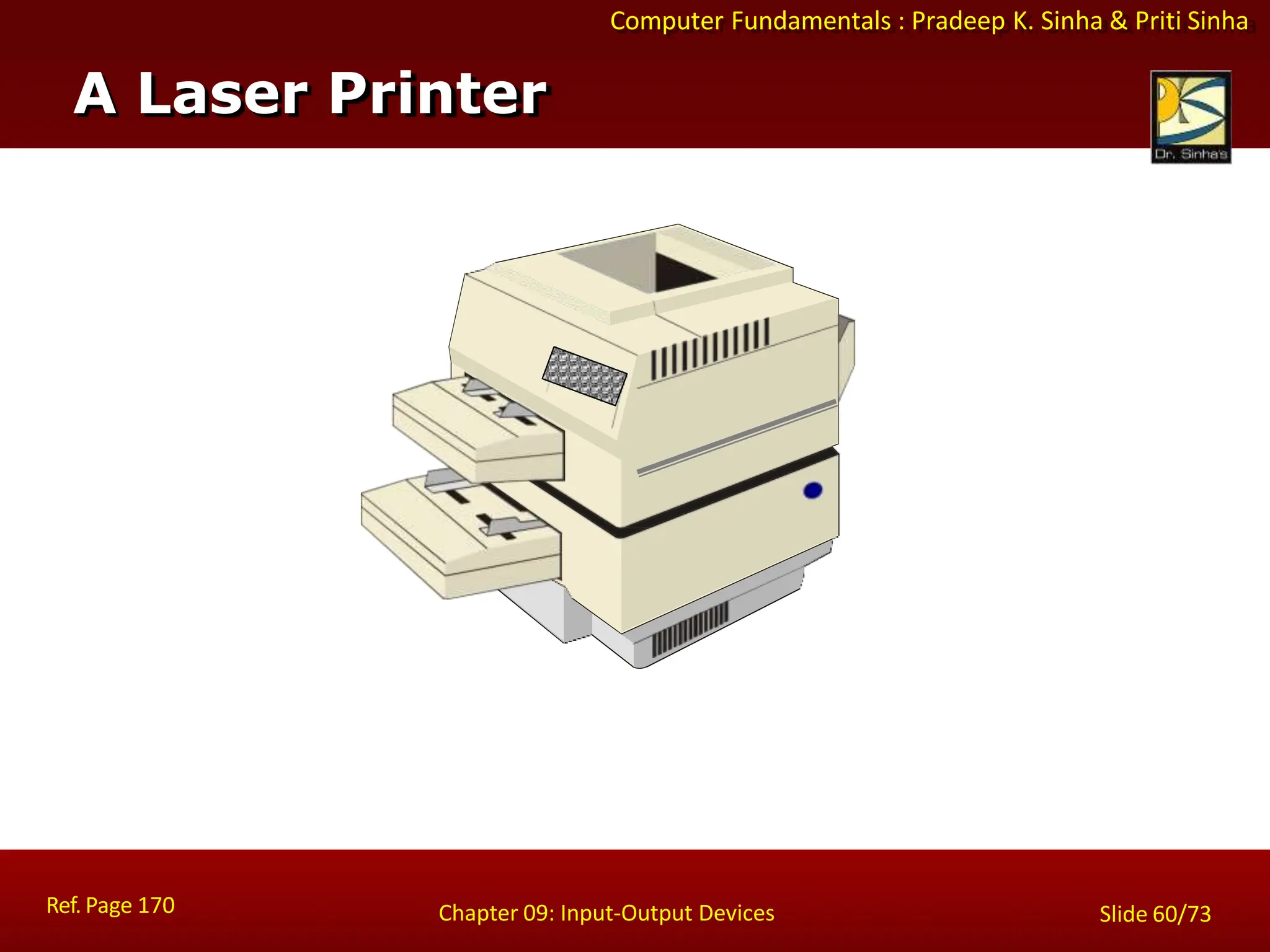Computer Fundamentals : Pradeep K. Sinha & Priti Sinha
A Laser Printer
Ref. Page 170 Chapter 09: Input-Output Devices Slide 60/73
 