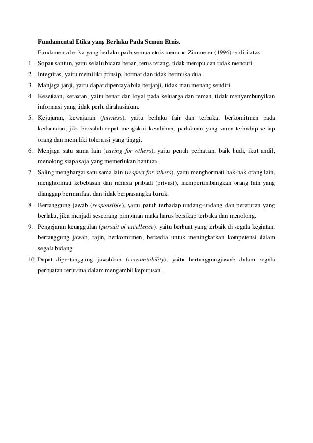 Fundamental Etika Yang Berlaku Pada Semua Etnis
