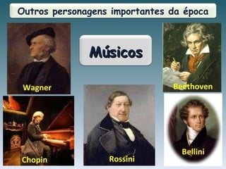 Outros personagens importantes da época Wagner Beethoven Chopin Rossini Bellini Músicos 