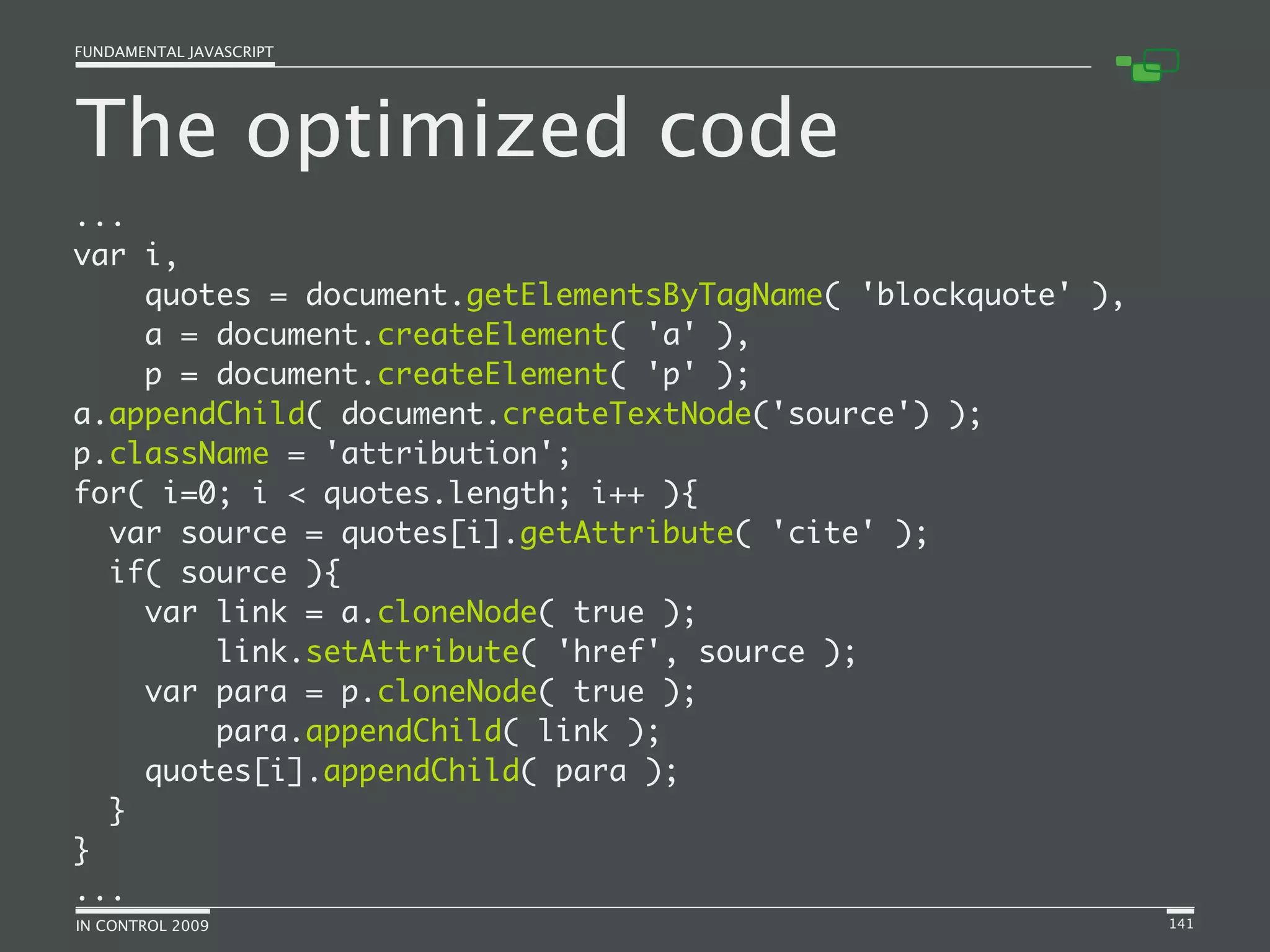 Fundamental JavaScript [In Control 2009]