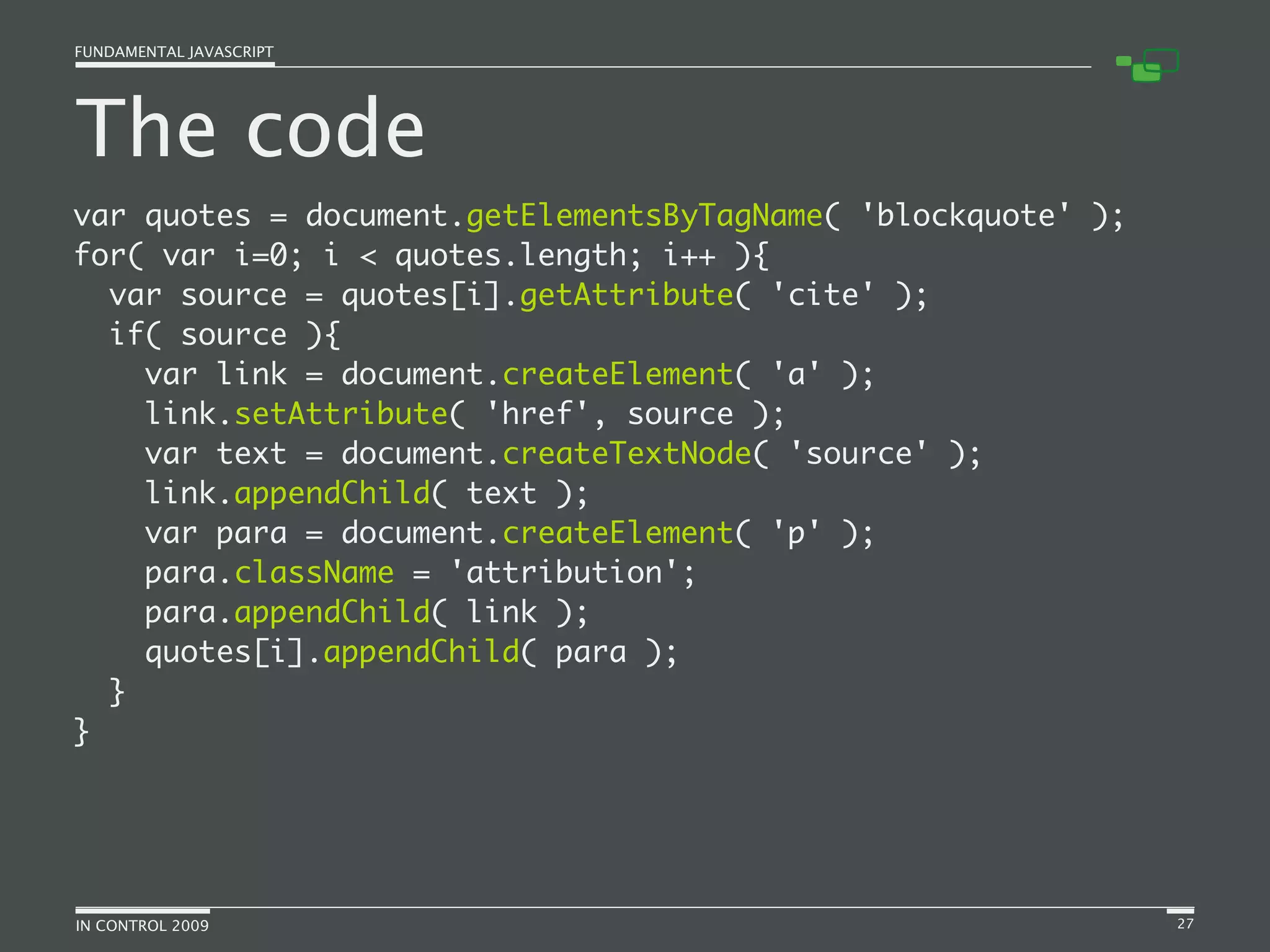 Fundamental JavaScript [In Control 2009]