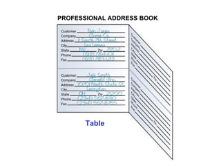 Table
PROFESSIONAL ADDRESS BOOK
 
