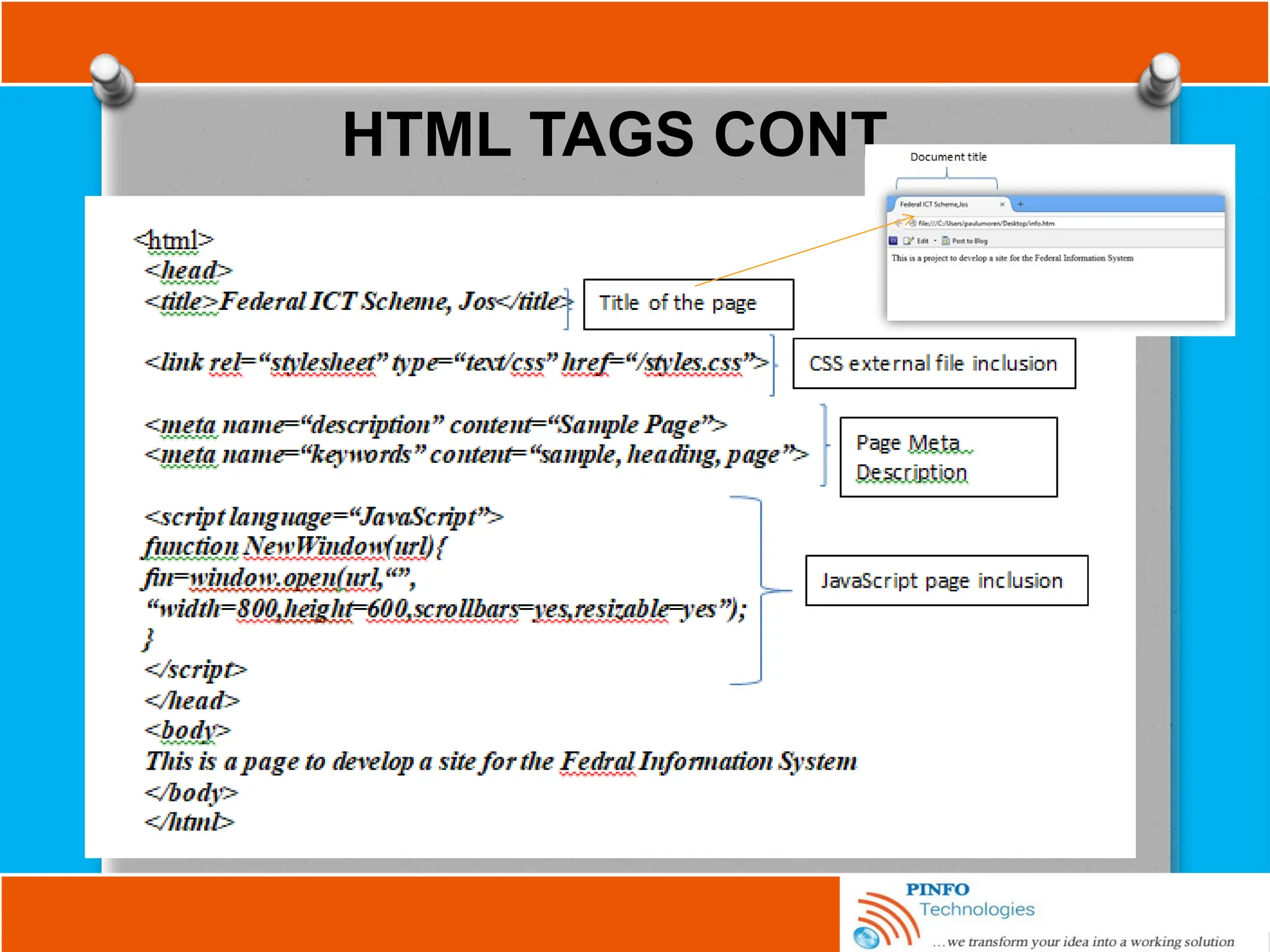 HTML TAGS CONT.
 