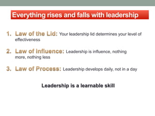 Everything rises and falls with leadership

                        Your leadership lid determines your level of
 effectiv...