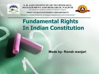 Fundamental Rights
In Indian Constitution
Made by- Ronak wanjari
 
