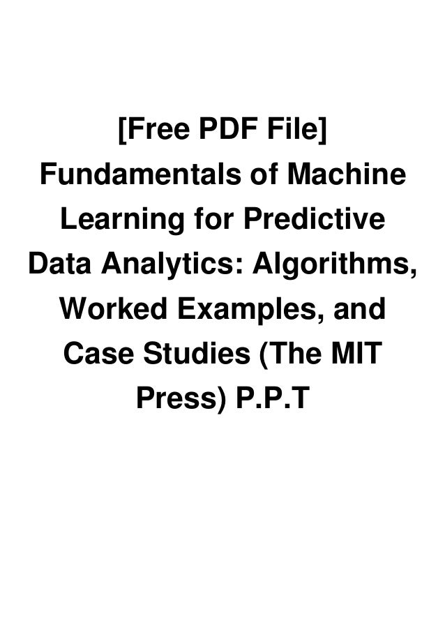 machine learning for predictive data analytics pdf