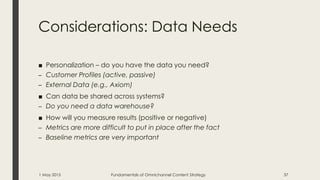 Considerations: Data Needs
■ Personalization – do you have the data you need?
– Customer Profiles (active, passive)
– Exte...