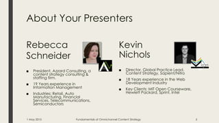 About Your Presenters
Rebecca
Schneider
■ President, Azzard Consulting, a
content strategy consulting &
staffing firm.
■ 1...