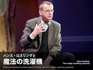 ハンス・ロスリングと
魔法の洗濯機
http://www.ted.com/talks/hans_rosling_and_the_magic_washing_machine
Hans Rosling:
The magic washing machine
 
