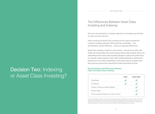 Decision Two: Indexing
or Asset Class Investing?
Diversification
Tax Efficiency
Precision of Exposure to Market Segment
Fl...