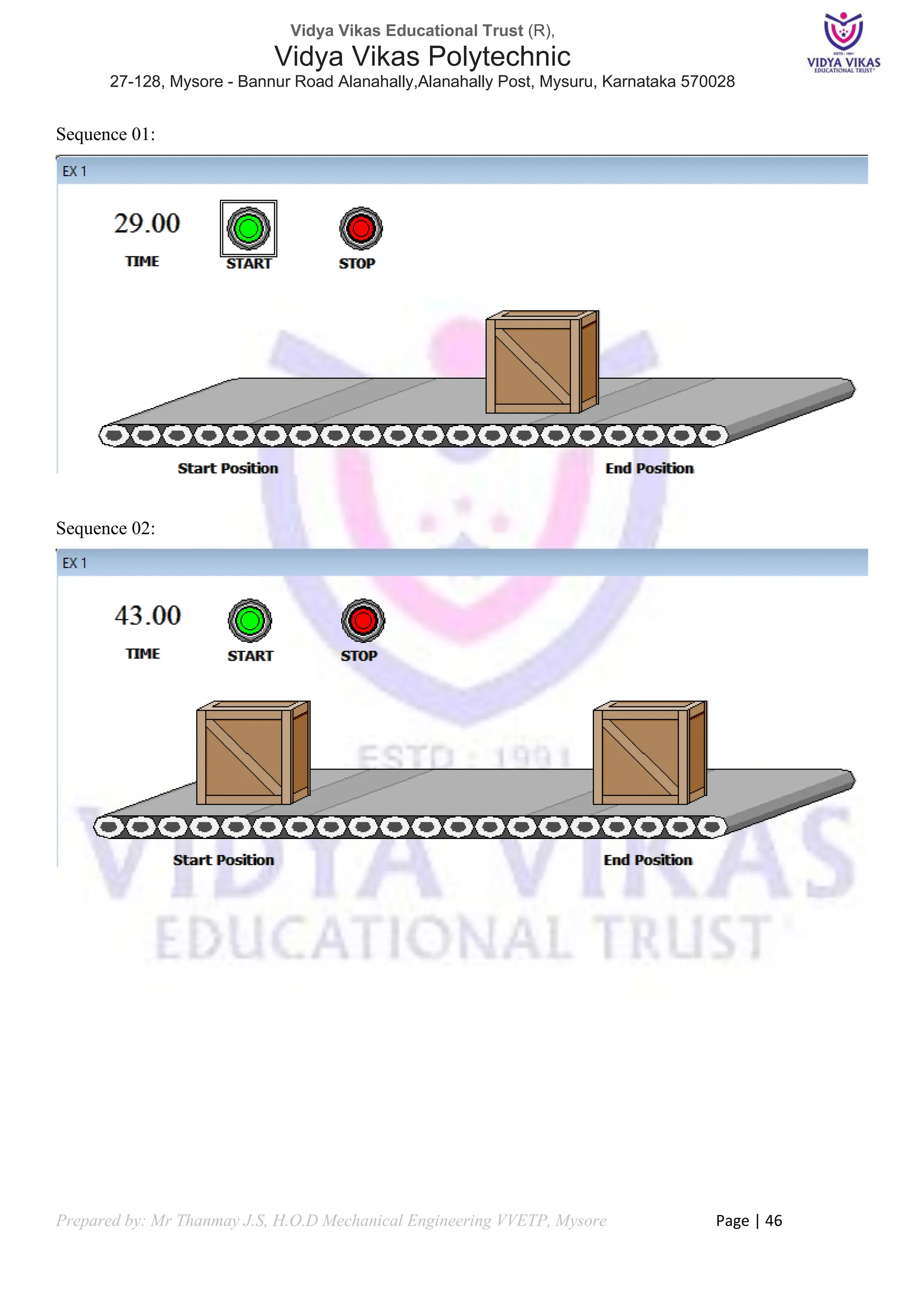 Vidya Vikas Educational Trust (R),
Vidya Vikas Polytechnic
27-128, Mysore - Bannur Road Alanahally,Alanahally Post, Mysuru, Karnataka 570028
Prepared by: Mr Thanmay J.S, H.O.D Mechanical Engineering VVETP, Mysore Page | 46
Sequence 01:
Sequence 02:
 
