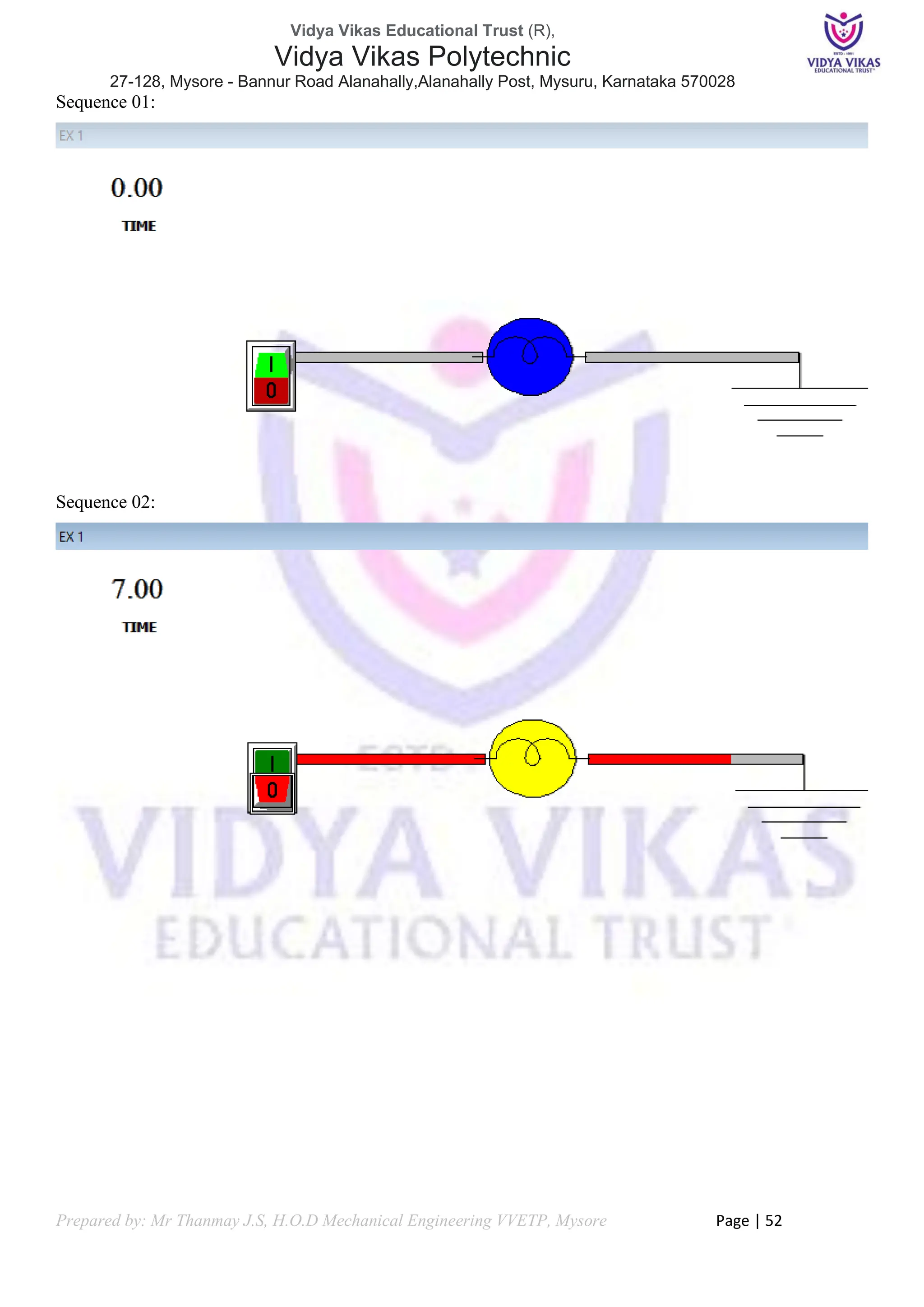 Vidya Vikas Educational Trust (R),
Vidya Vikas Polytechnic
27-128, Mysore - Bannur Road Alanahally,Alanahally Post, Mysuru, Karnataka 570028
Prepared by: Mr Thanmay J.S, H.O.D Mechanical Engineering VVETP, Mysore Page | 52
Sequence 01:
Sequence 02:
 