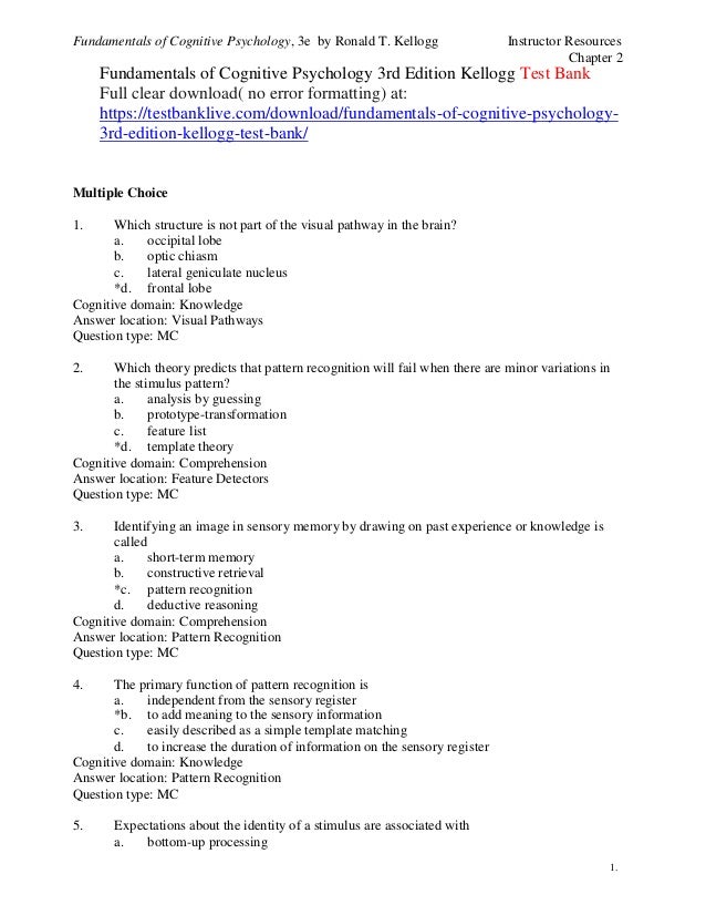 fundamentals of cognitive psychology 3rd edition kellogg test template multiple choice