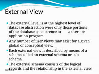 Relational Database Outside View Examples Fundamentals of data base system......ppt