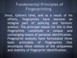 Fingerprint Introduction Fundamentals of fingerprinting | PPTX