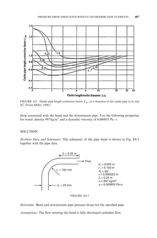 284 ADDITIONAL CONSIDERATIONS FOR THERMAL DESIGN OF RECUPERATORS 
m1‘1 
Fluid 2 
L3 
L1 = 0.3 m, L2 = 0.3 m, L3 = 0.6 m 
δ 
b = 12.7 mm, = 0.15 mm 
2= 13 mm, Lf = 300 mm 
kf = 190 W/m • K 
h = he = 120 W/m2 • K 
T0 = 200°C T∞ = 30°C 
FIGURE E4.4 
1  0:013 m ¼ 1:1933 
L1 
¼ 91:79m 
tanhm1‘1 
¼ 0:8316 
b 
L2 
B ¼ he 
mkf 
¼ 120 W=m2  K 
91:79 m1  190 W=m  K 
¼ 0:0069 
Fin 1 
Fin 2 
Fluid 1 
The fin efficiency from Eq. (4.135) is 
f 
¼ tanh m1‘1 
þ B 
ðB þ m1‘1 
Þð1 þ Btanhm1‘1 
Þ 
¼ 0:8316 þ 0:0069 
ð0:0069 þ 1:1933Þ ð1 þ 0:0069  0:8316Þ 
¼ 0:695 
Ans: 
Since B  0:1, f from Eq. (4.134) is 
f 
¼ tanh m1‘1 
m1‘1 
¼ 0:8316 
1:1933 
¼ 0:697 Ans: 
which is within 0.3% of f calculated by Eq. (4.135). The heat transfer rate could be 
calculated by Eq. (4.131), per unit of fin surface area Af as 
00 
0 
q 
00 
max 
¼ f q 
¼ f h þ he 
Ak 
Af 
  
ð  T1Þ 
T0 
Since Ak=Af 
ð 
=2‘Þ  1, we neglect the last term. Therefore, the heat transfer rate is 
00 
0 
q 
¼ 0:697  120 W=m2  K  ð200  30Þ8C ¼ 14,219 W=m2 
Discussion and Comments: Two points of interest from this example may be observed: 
(1) decreasing the fin conduction length from 13mm to 6.5mm increased the fin efficiency 
from 0.697 to 0.896 but not by a factor of 2; and (2) the heat transfer rate per unit fin area 
increased from 14,219 to 18,278 W/m2. This is because the addition of the fin surface 
area from the conduction length of 6.5mm to 13mm (for only one heat source) is not 
 