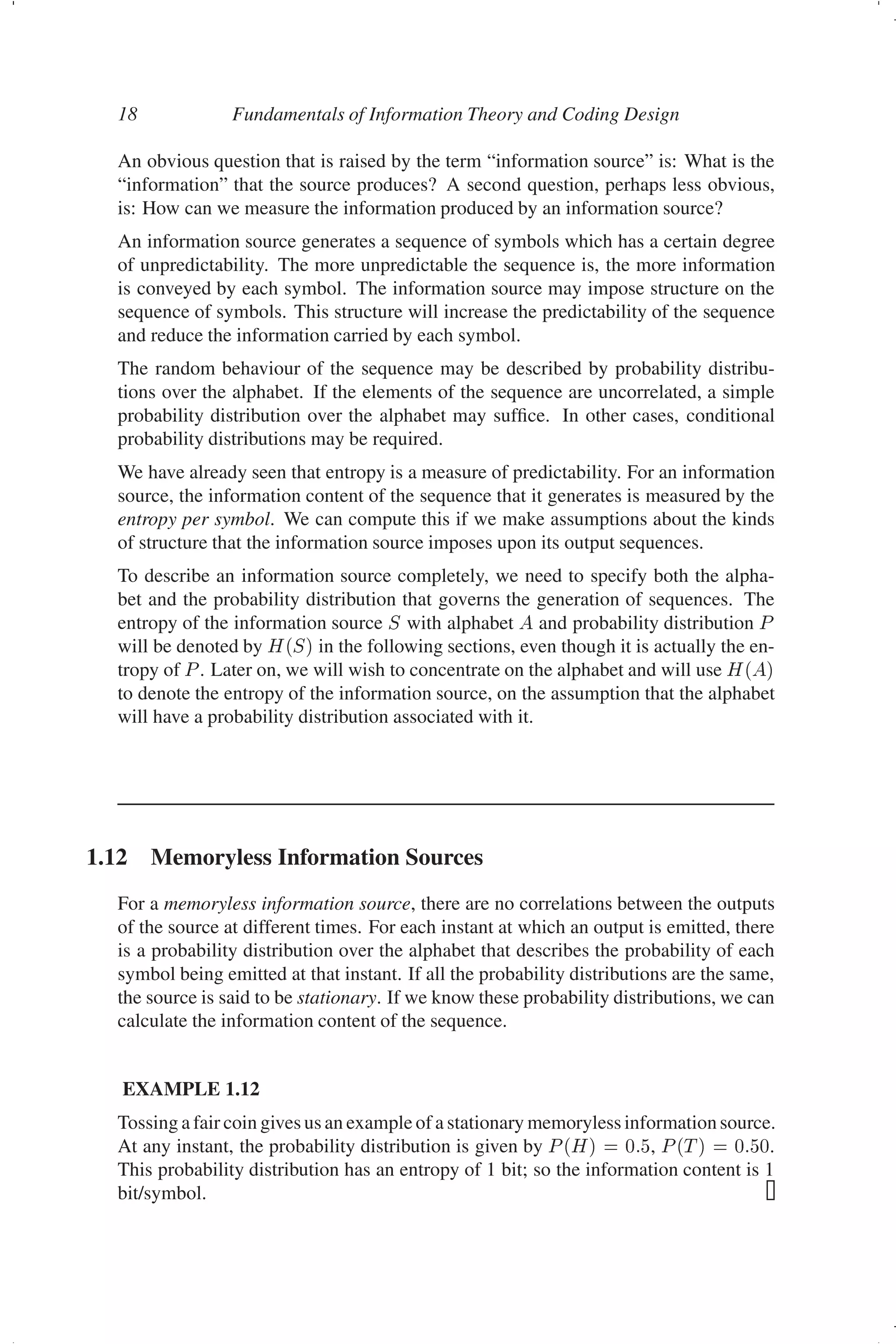 Fundamentals of information theory and coding design discrete