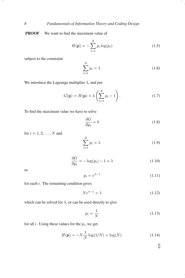 Fundamentals of information theory and coding design discrete