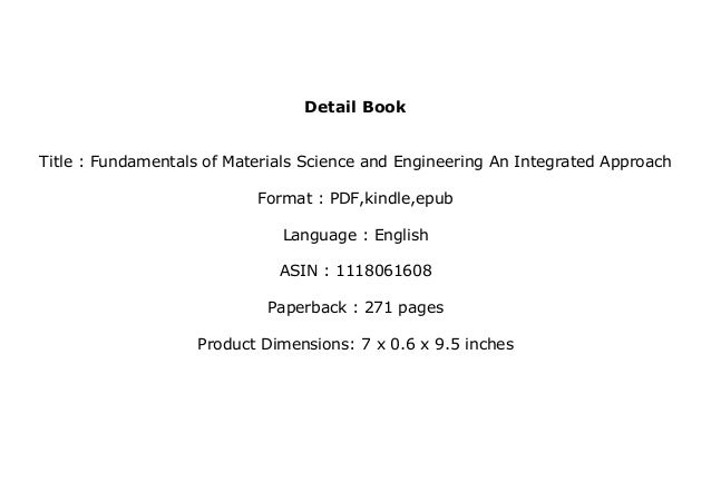 Fundamentals Of Materials Science And Engineering An Integrated Approach Pdf