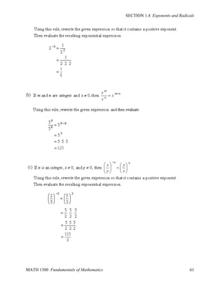 SECTION 1.4 Exponents and Radicals

MATH 1300 Fundamentals of Mathematics

61

 